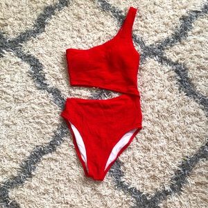 Red asymmetric swimsuit